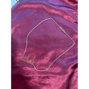 Gold Tone Oversized Initial E Pendant Necklace Modern Minimalist Block Letter